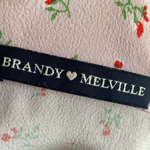 Brandy Melville Pink Tie Bottom Cropped Button Down Cherry Blossom Floral Print - Picture 3 of 5